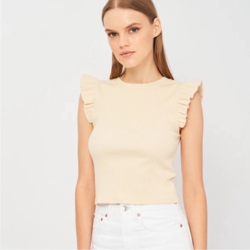 ZARA Ribbed Ruffle Cap Sleeve Top